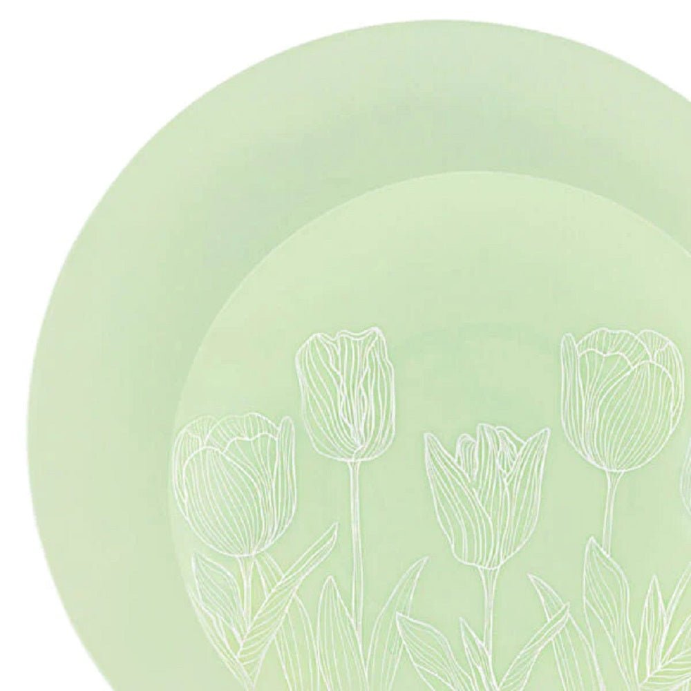 10.25"&7.5" Mint Green Round Disposable Plastic Plates COMBO Set-Tulip
