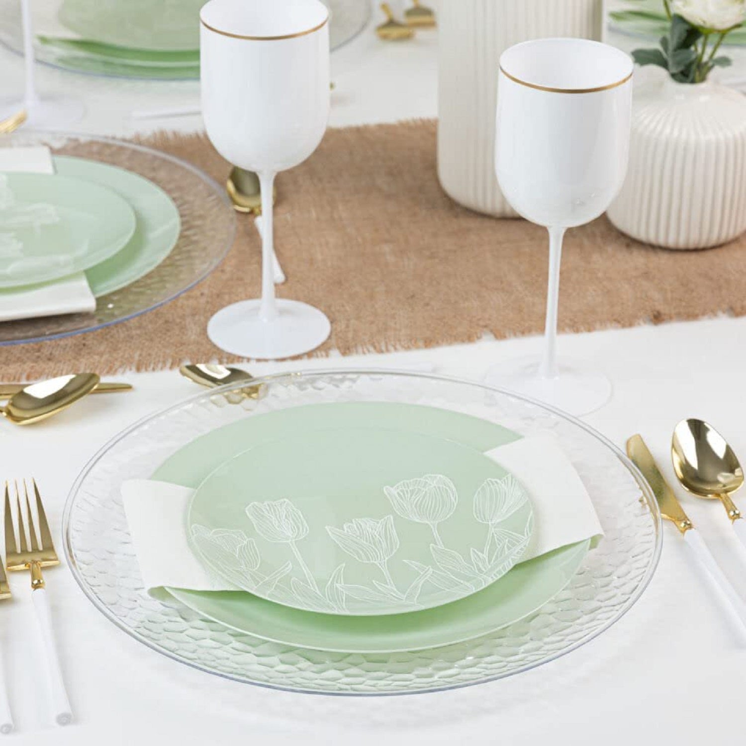 10.25"&7.5" Mint Green Round Disposable Plastic Plates COMBO Set-Tulip
