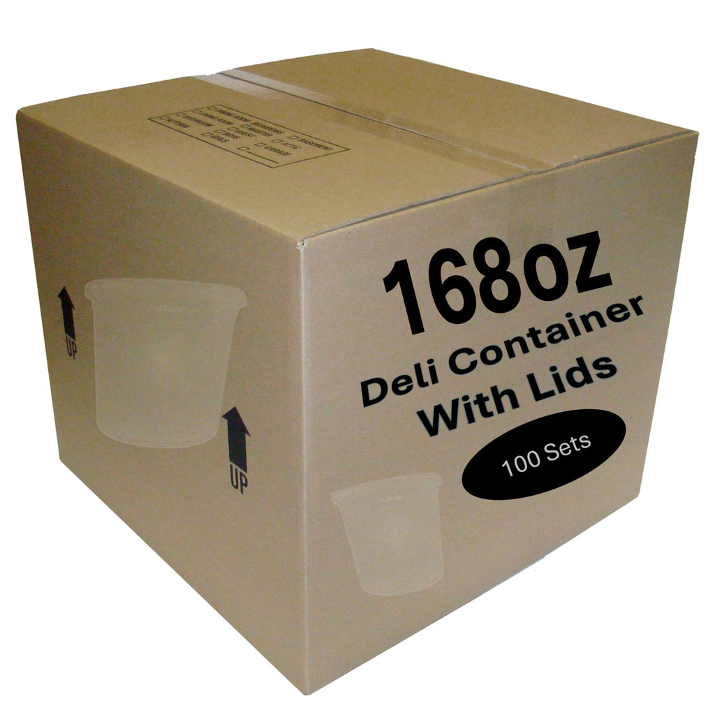 *WHOLESALE* 168oz Deli Container with Lids Heavyweight Disposable Plastic 100/Case