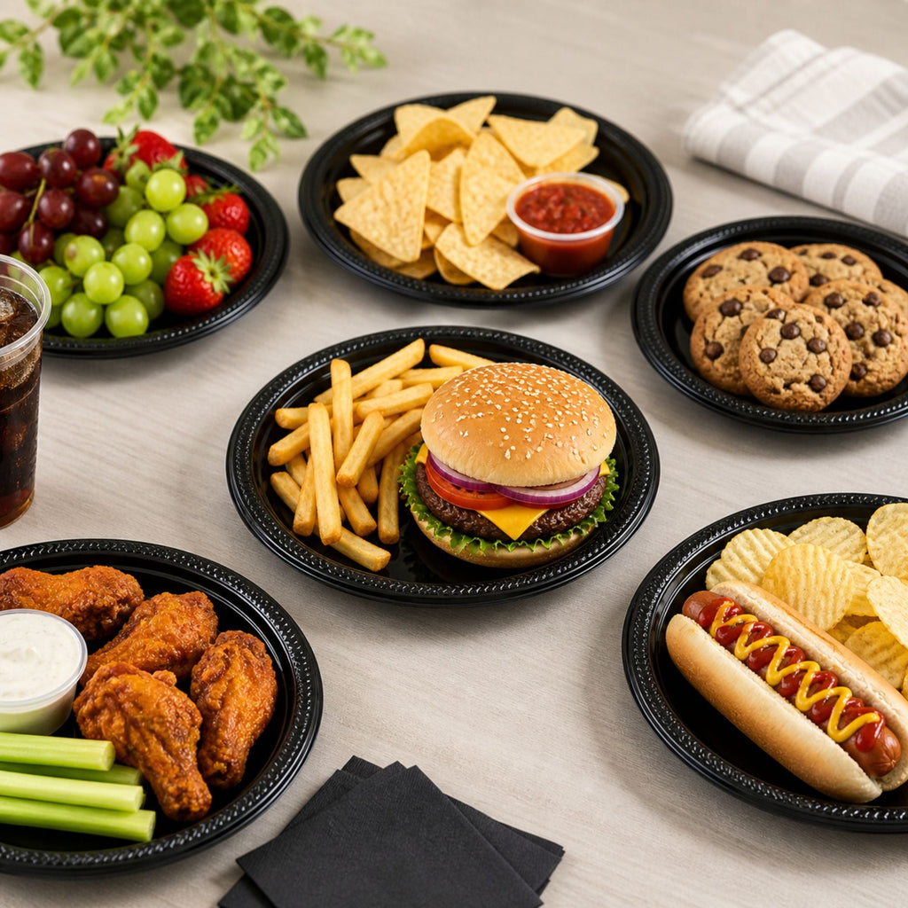 *BUY BULK* 9" Light Weight Black Disposable Plastic Plates
