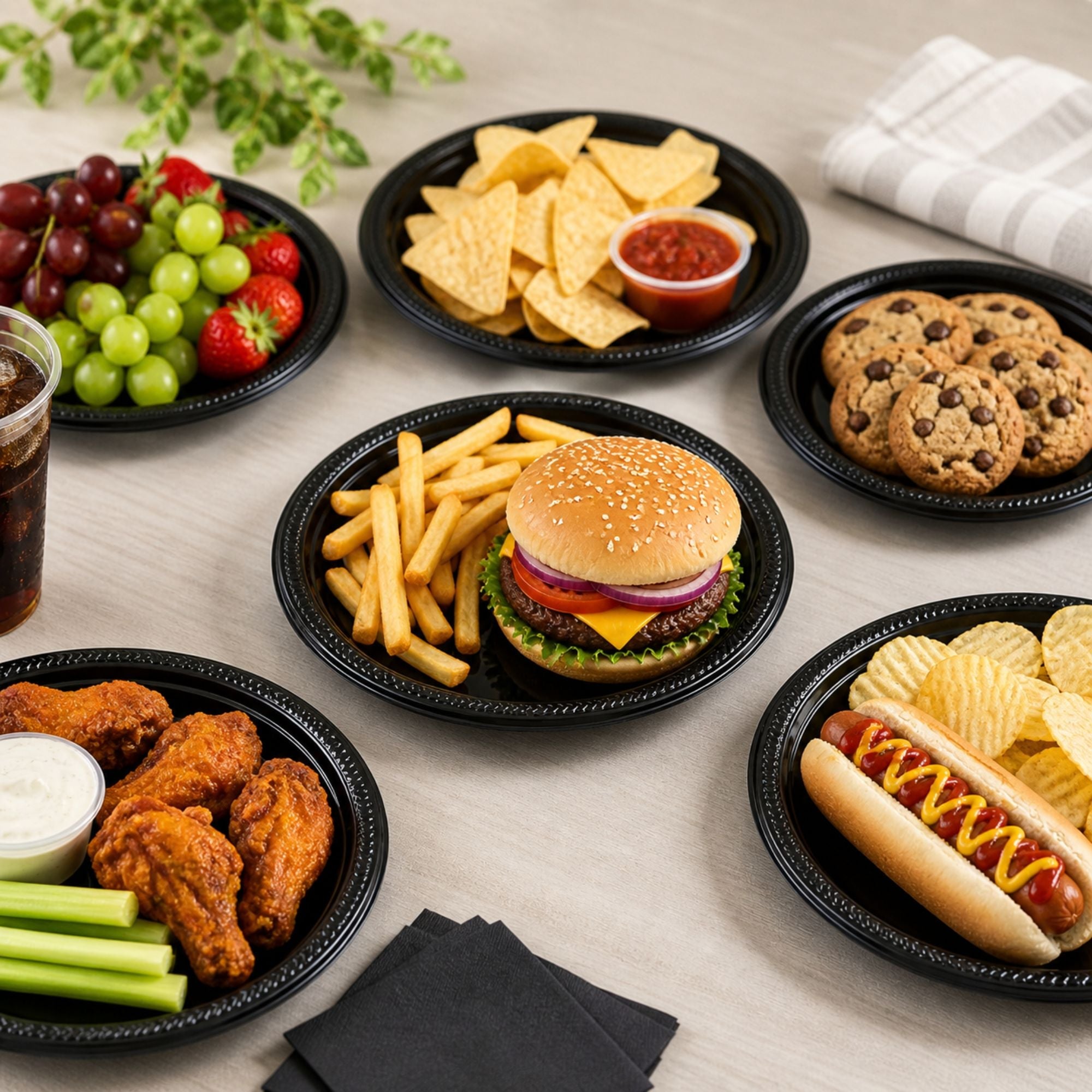 *BUY BULK* 9" Light Weight Black Disposable Plastic Plates