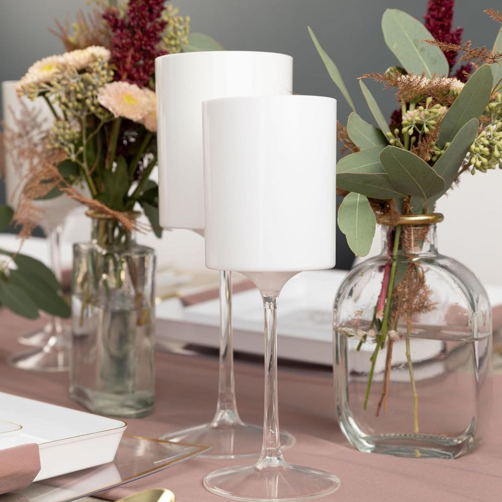 9oz Two Tone White/Clear Plastic Disposable Wine Goblets