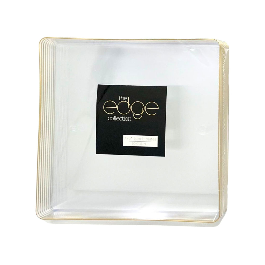 Edge 7.75" Clear with Gold Rim Square Dessert Plastic Plates