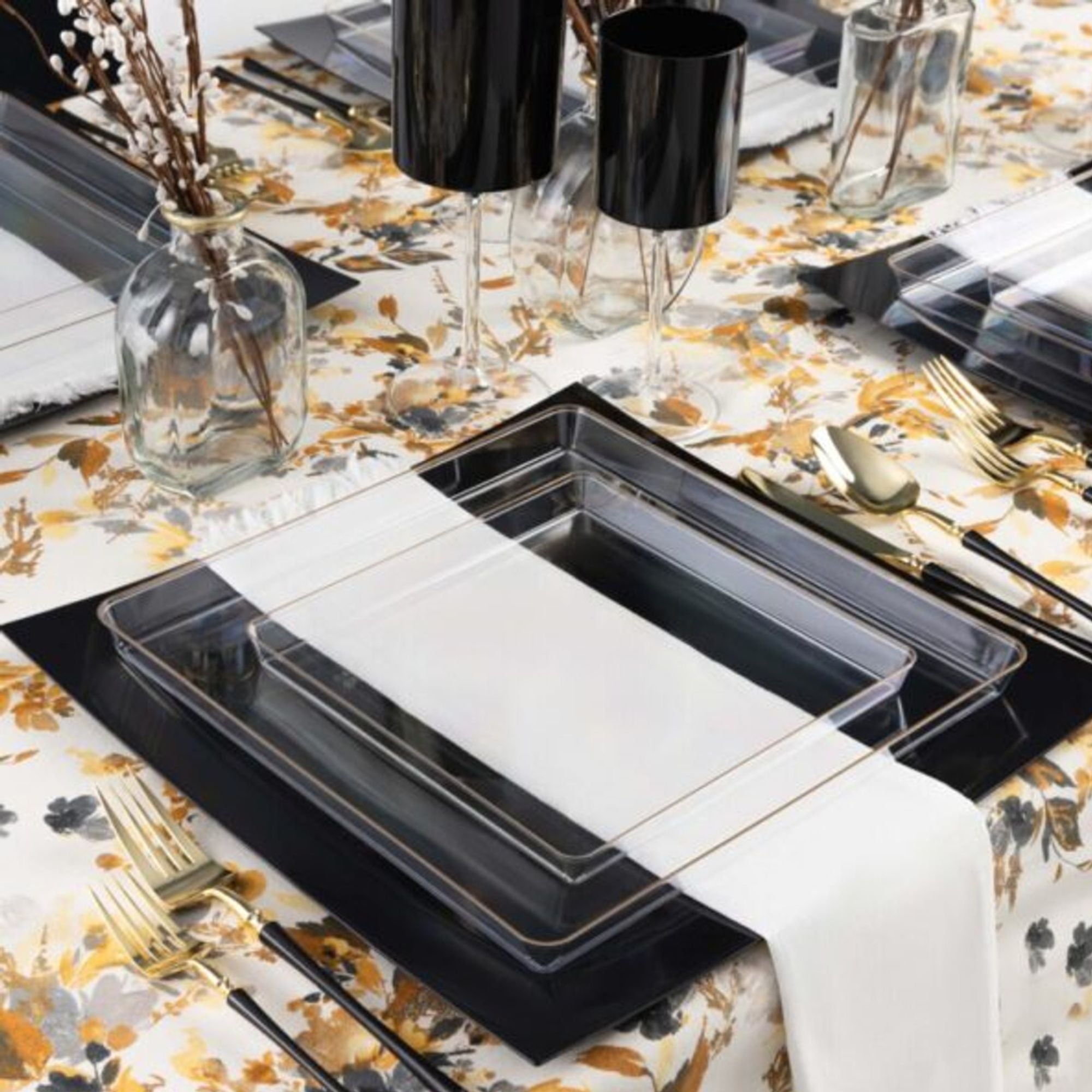 Edge 7.75" Clear with Gold Rim Square Dessert Plastic Plates