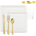 Square Clear & Gold Rim Plastic Dinnerware Set Value Pack-Edge