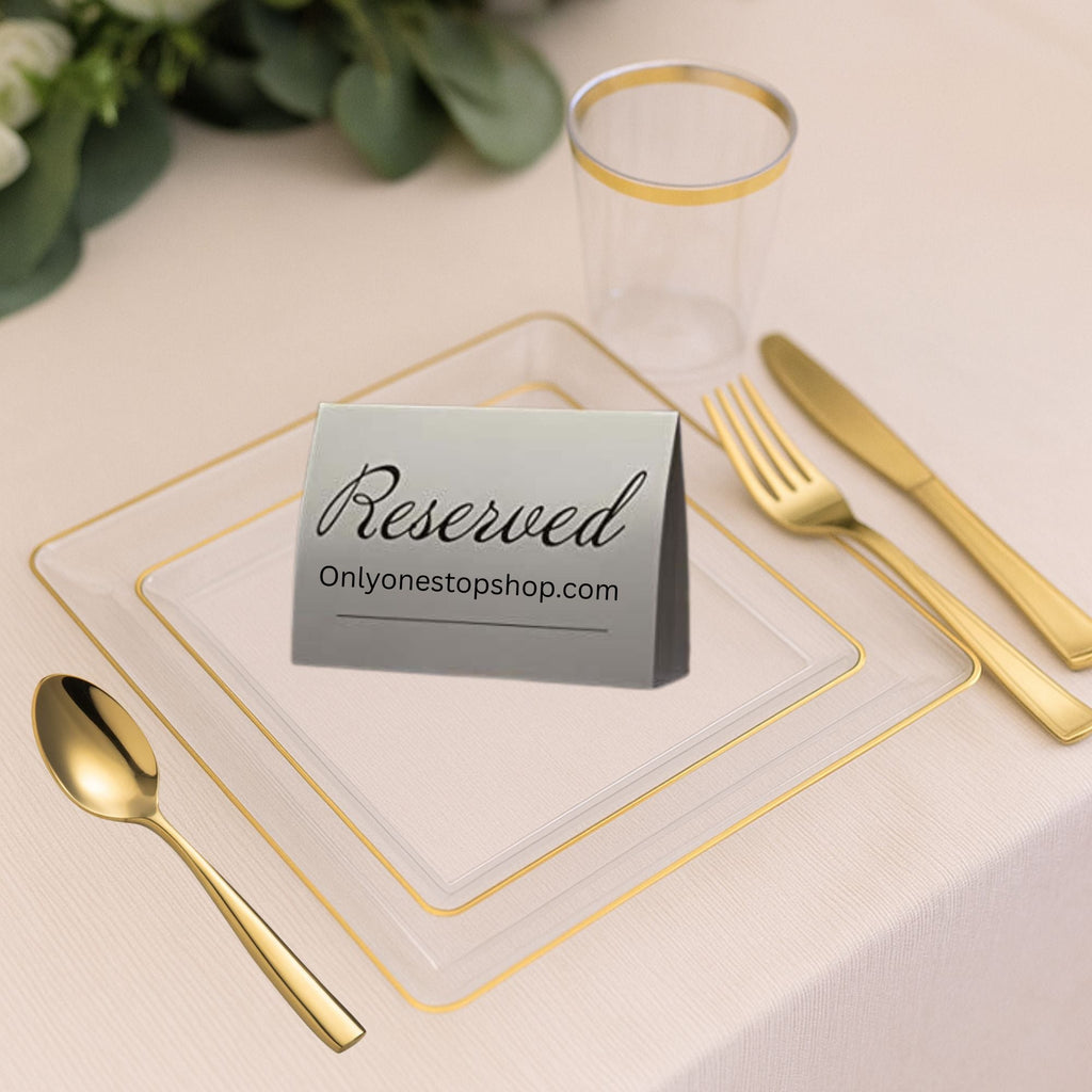 Square Clear & Gold Rim Plastic Dinnerware Set Value Pack-Edge
