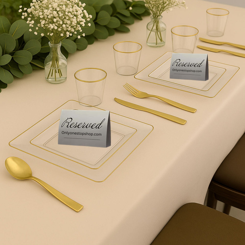Edge 7.75" Clear with Gold Rim Square Dessert Plastic Plates