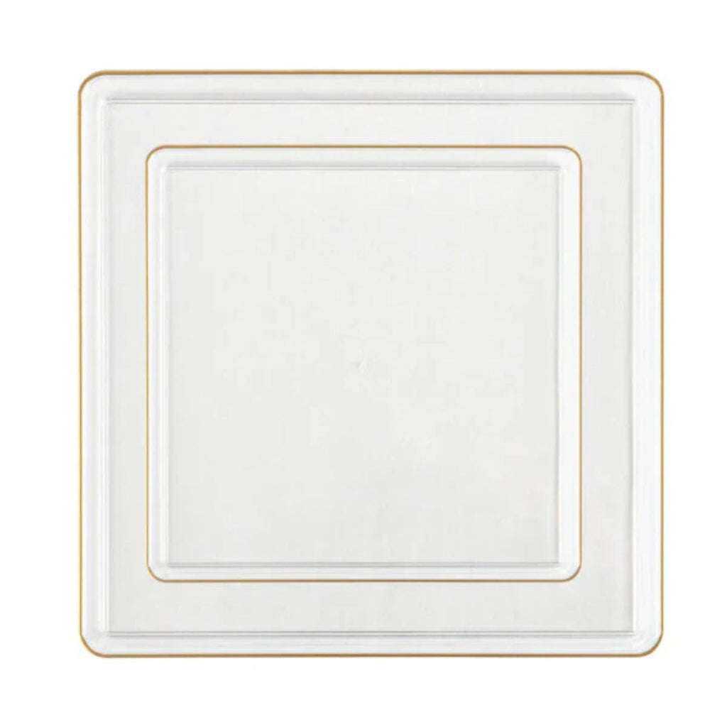 Square Clear & Gold Rim Plastic Dinnerware Set Value Pack-Edge