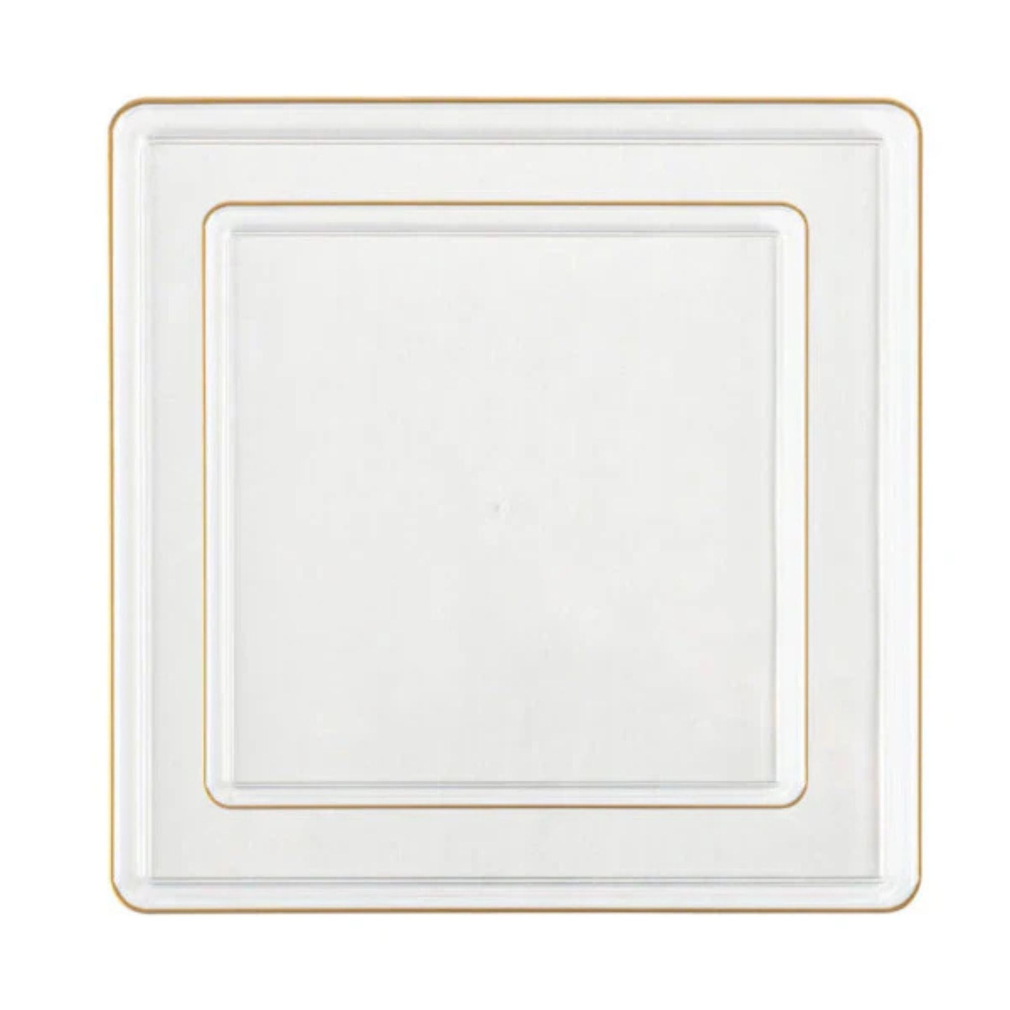 Square Clear & Gold Rim Plastic Dinnerware Set Value Pack-Edge