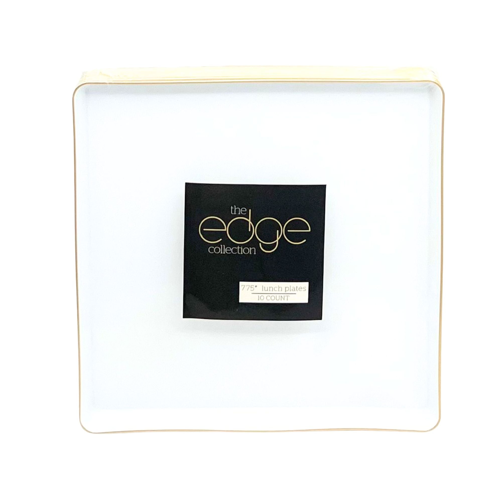 Edge 7.75" Transparent White with Gold Rim Square Dessert Plastic Plates