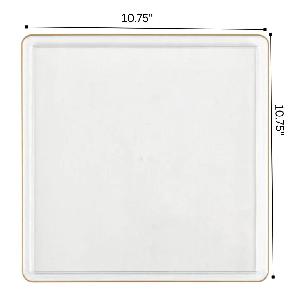 10.75"&7.75" Square White With Gold Rim Plastic Plates COMBO Set-Edge