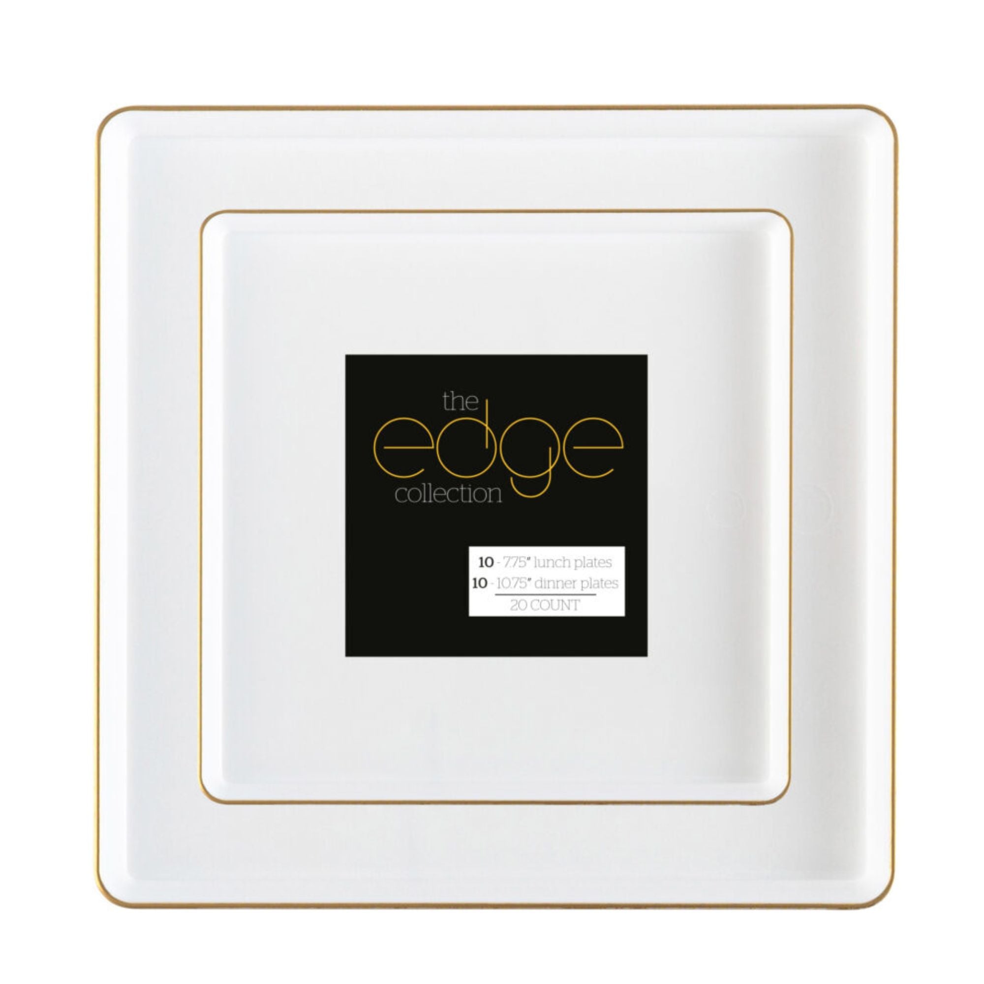 10.75"&7.75" Square White With Gold Rim Plastic Plates COMBO Set-Edge