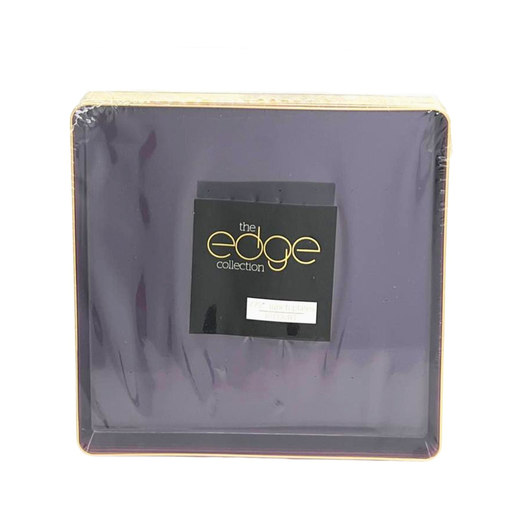 Edge 7.75" Transparent Purple with Gold Rim Square Dessert Plastic Plates