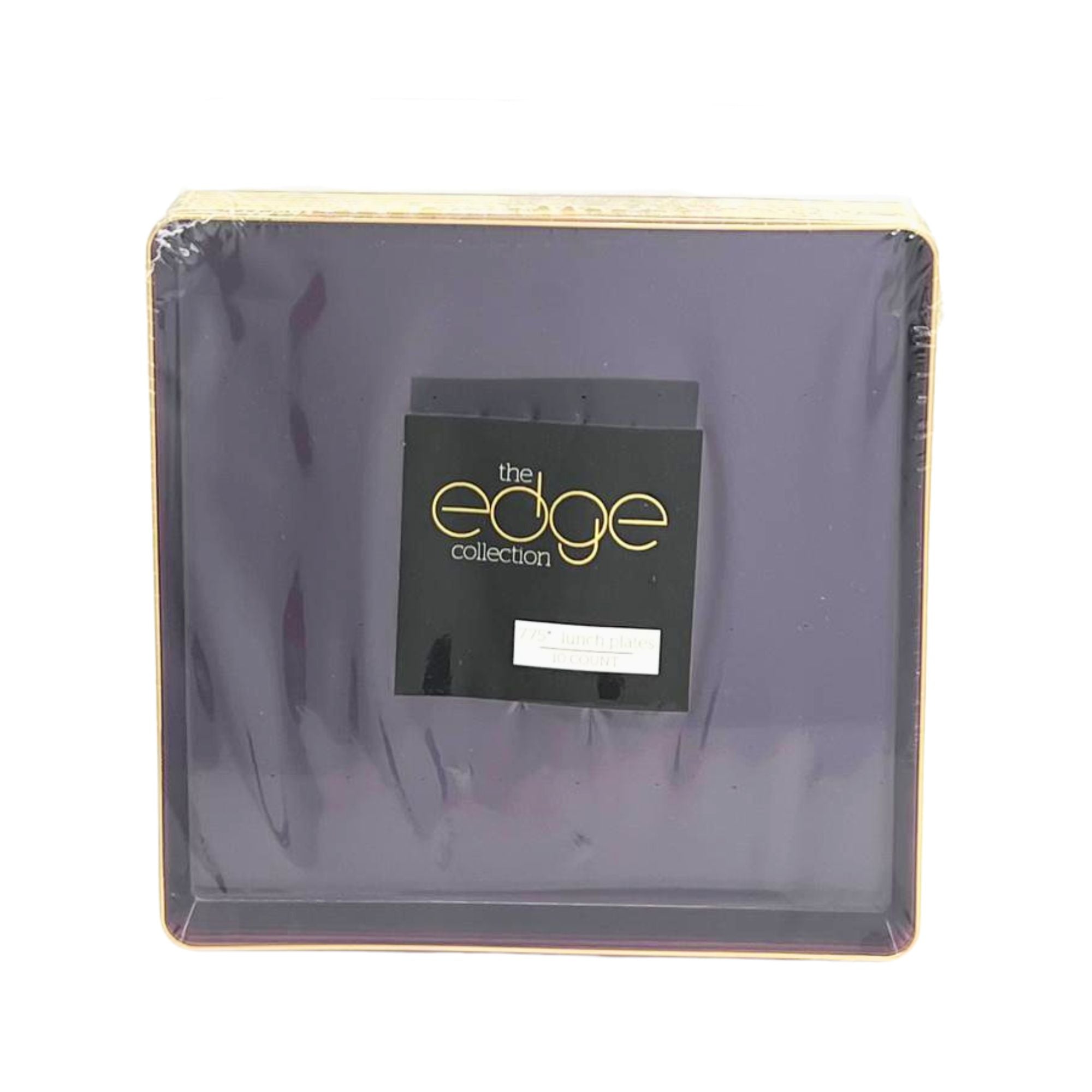 Edge 7.75" Transparent Purple with Gold Rim Square Dessert Plastic Plates