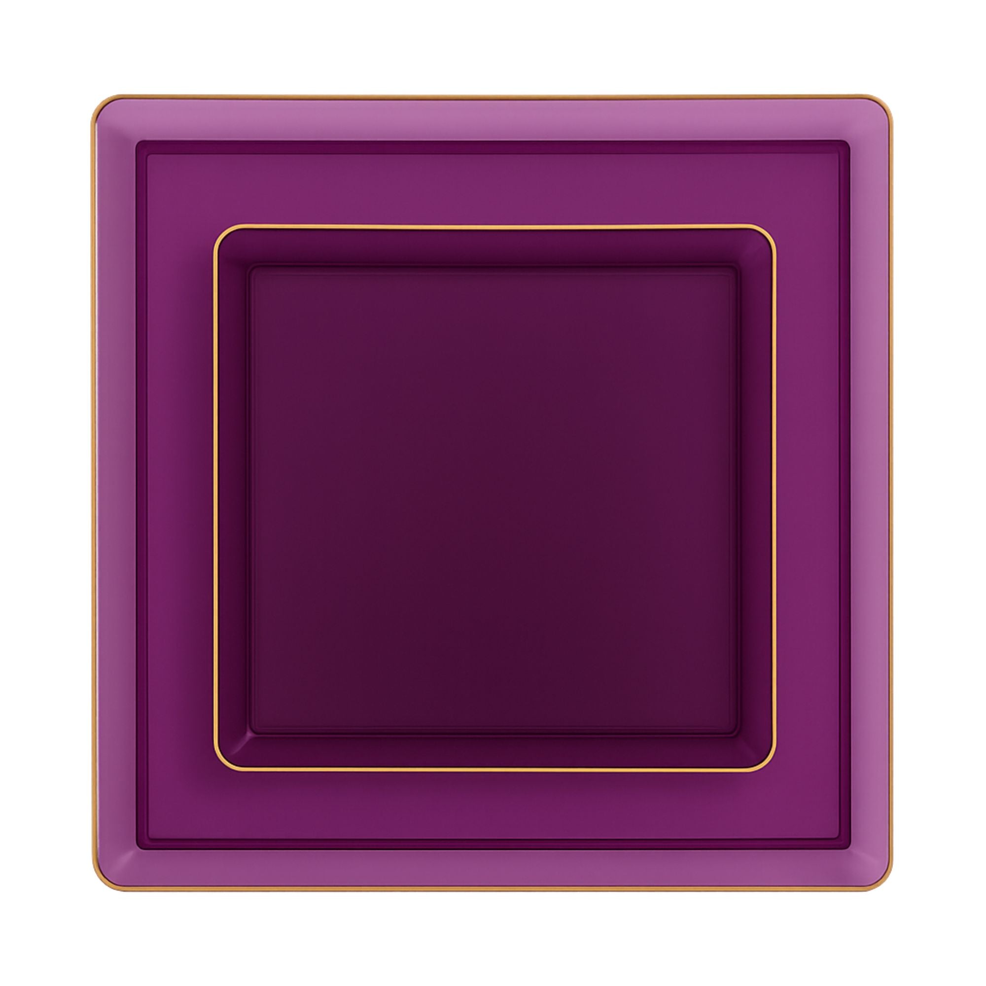10.75"&7.75" Square Purple With Gold Rim Plastic Plates COMBO Set-Edge