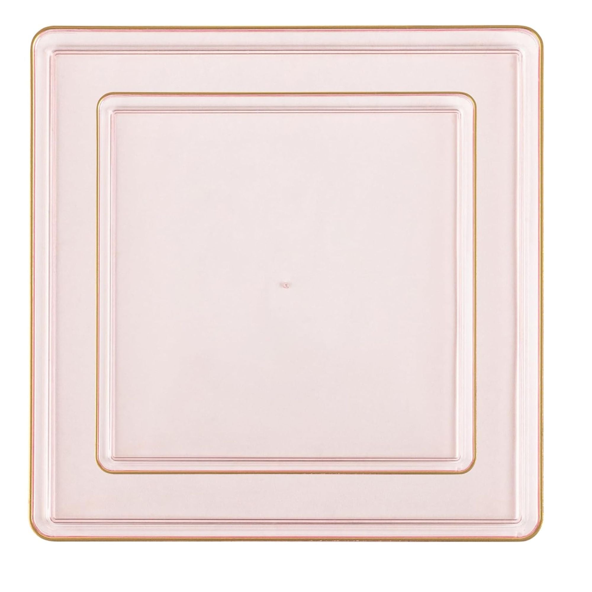 Edge 10.75" Transparent  Pink with Gold Rim Square Plastic Dinner Plates