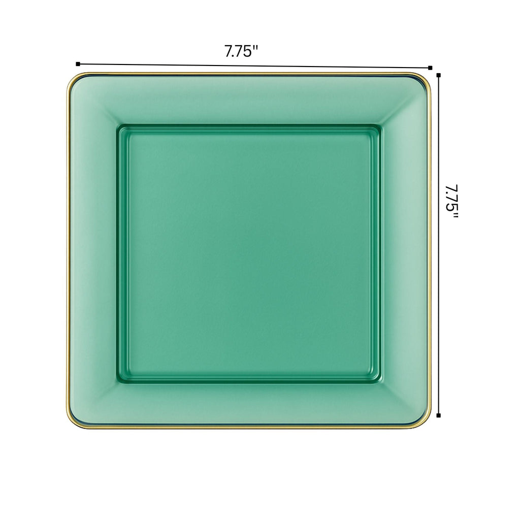 Square Green & Gold Rim Plastic Dinnerware Set Value Pack-Edge