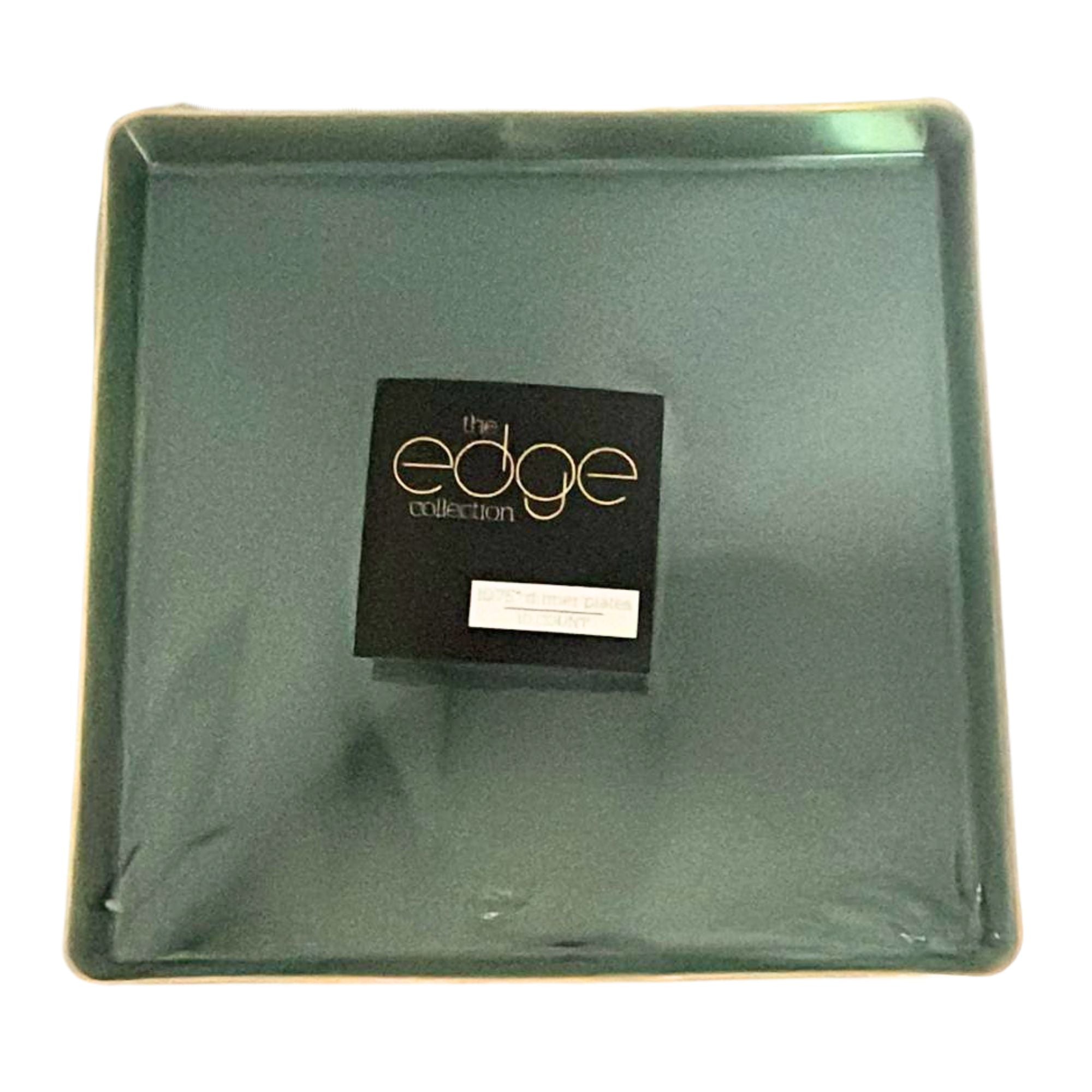 Edge 10.75" Transparent Green with Gold Rim Square Plastic Dinner Plates