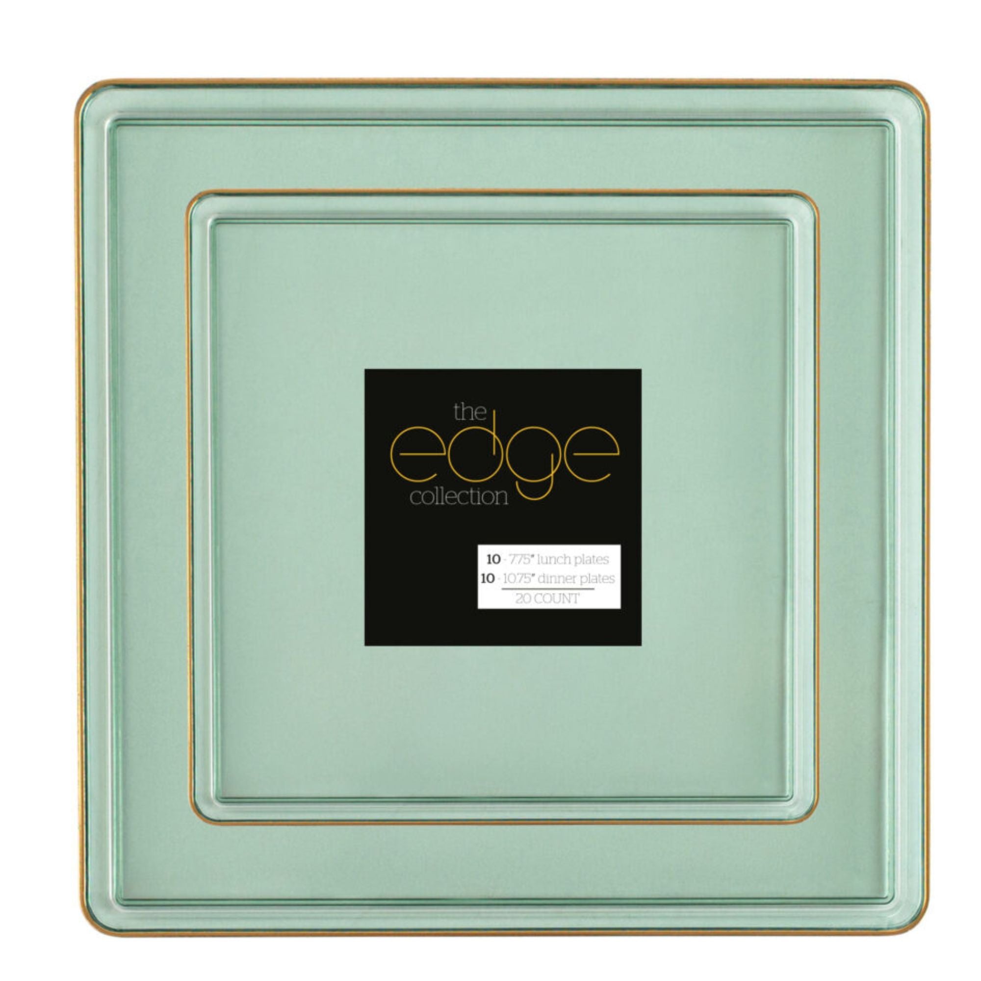 10.75"&7.75" Square Green With Gold Rim Plastic Plates COMBO Set-Edge