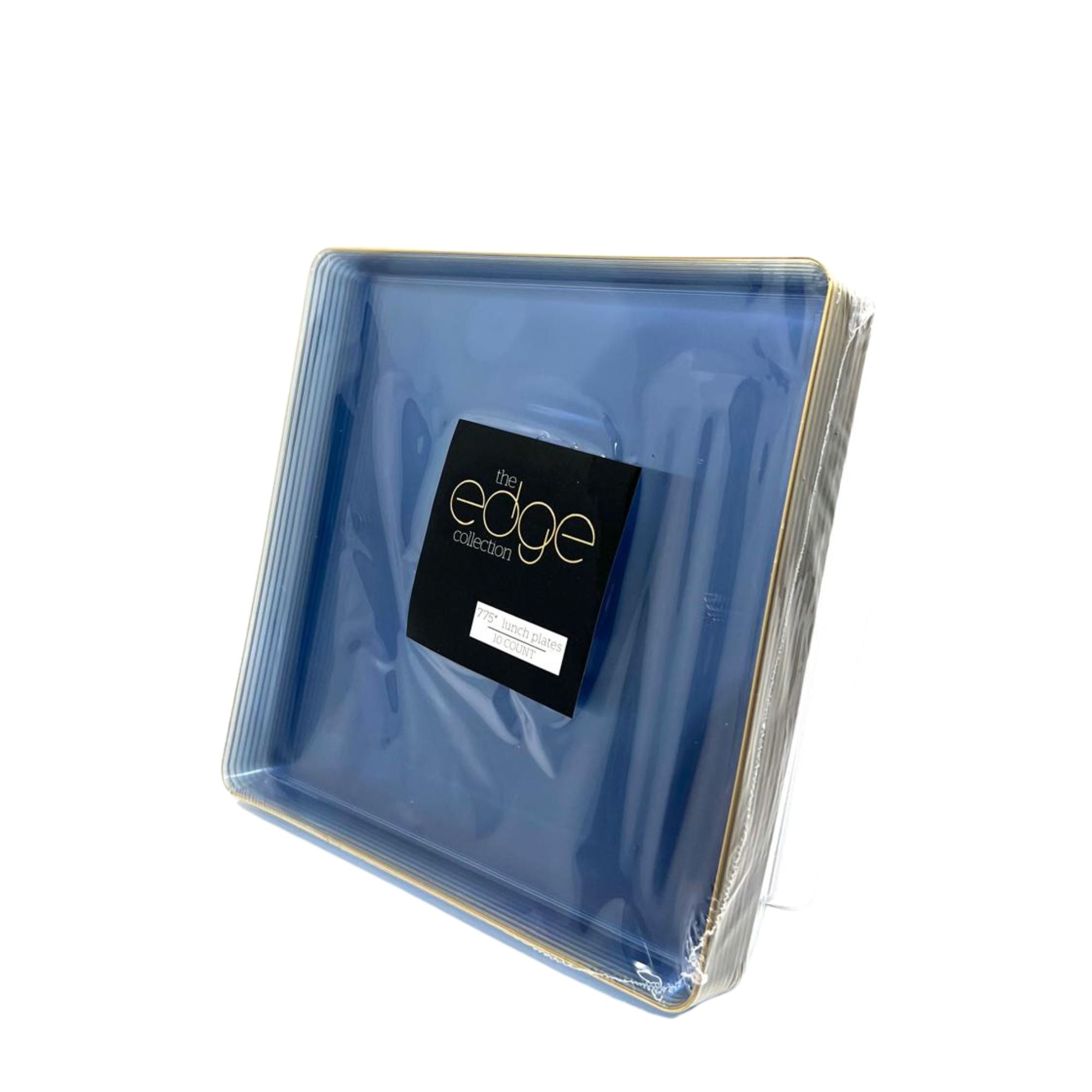 Edge 7.75" Transparent Blue with Gold Rim Square Dessert Plastic Plates