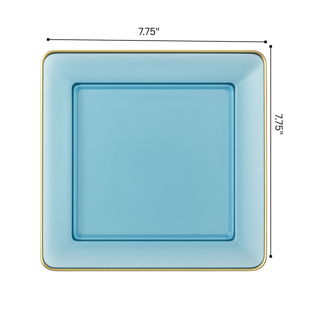 Square Blue & Gold Rim Plastic Dinnerware Set Value Pack-Edge