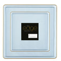 10.75"&7.75" Square Blue With Gold Rim Plastic Plates COMBO Set-Edge