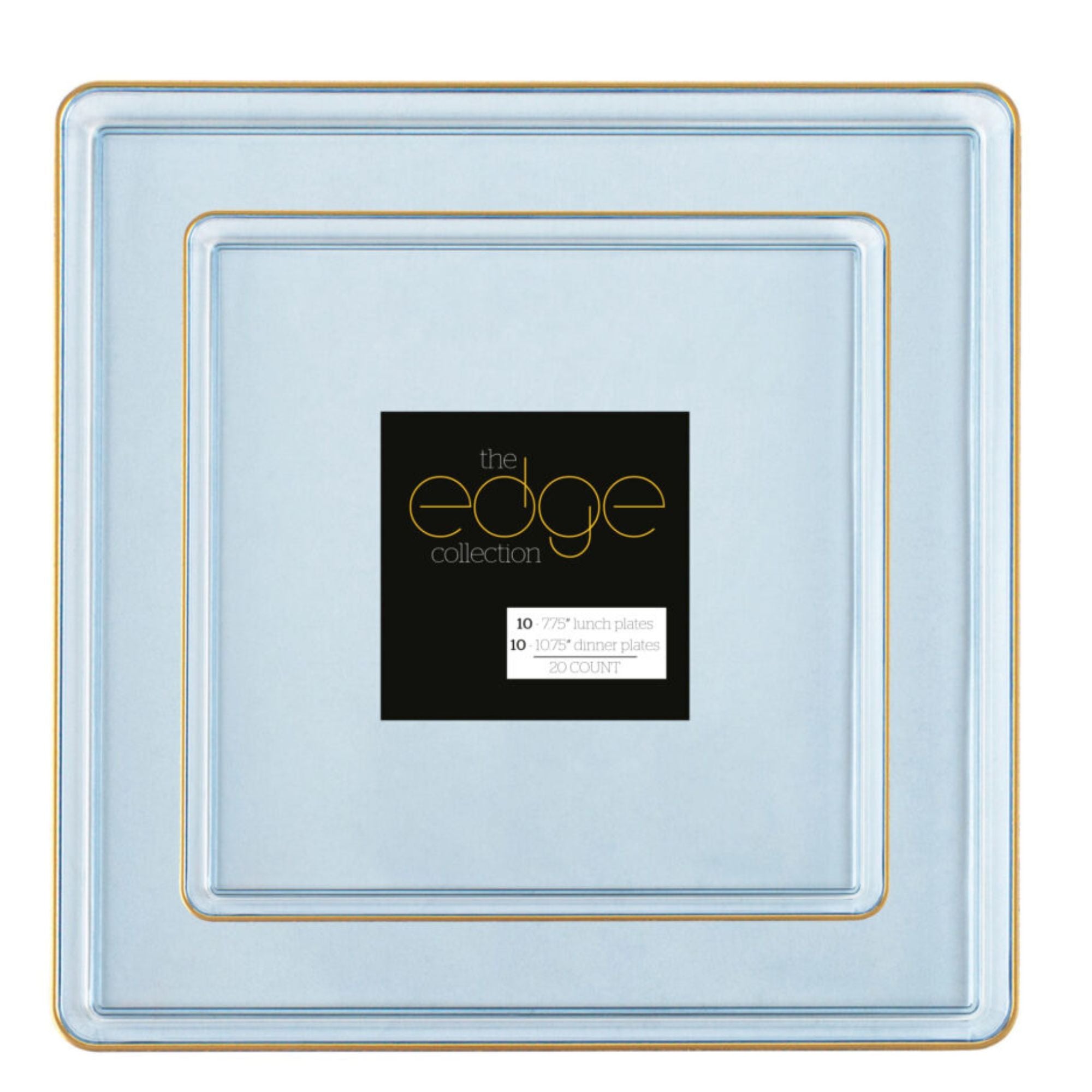 10.75"&7.75" Square Blue With Gold Rim Plastic Plates COMBO Set-Edge