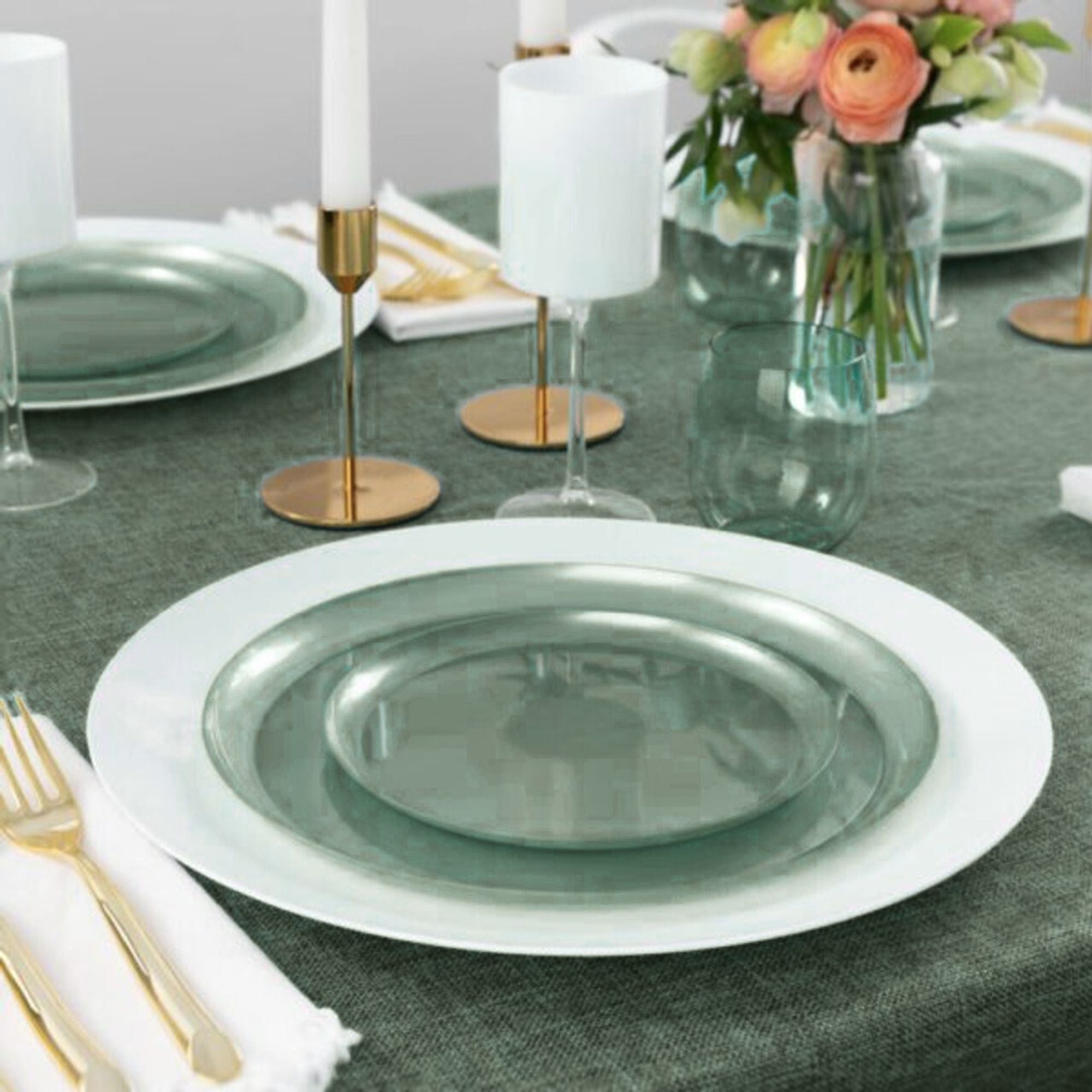 10"&7" Perlized Green Plastic Plates COMBO Set-Edge