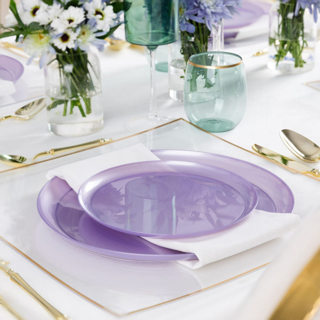 10"&7" Pearlized Lavender Plastic Plates COMBO Set-Edge