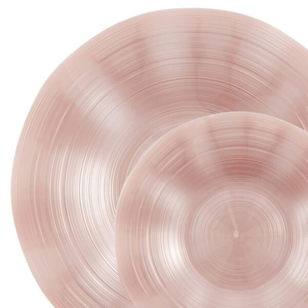 10"&7" Pink Pearl Round Plastic Dinnerware COMBO Set-Ribbed