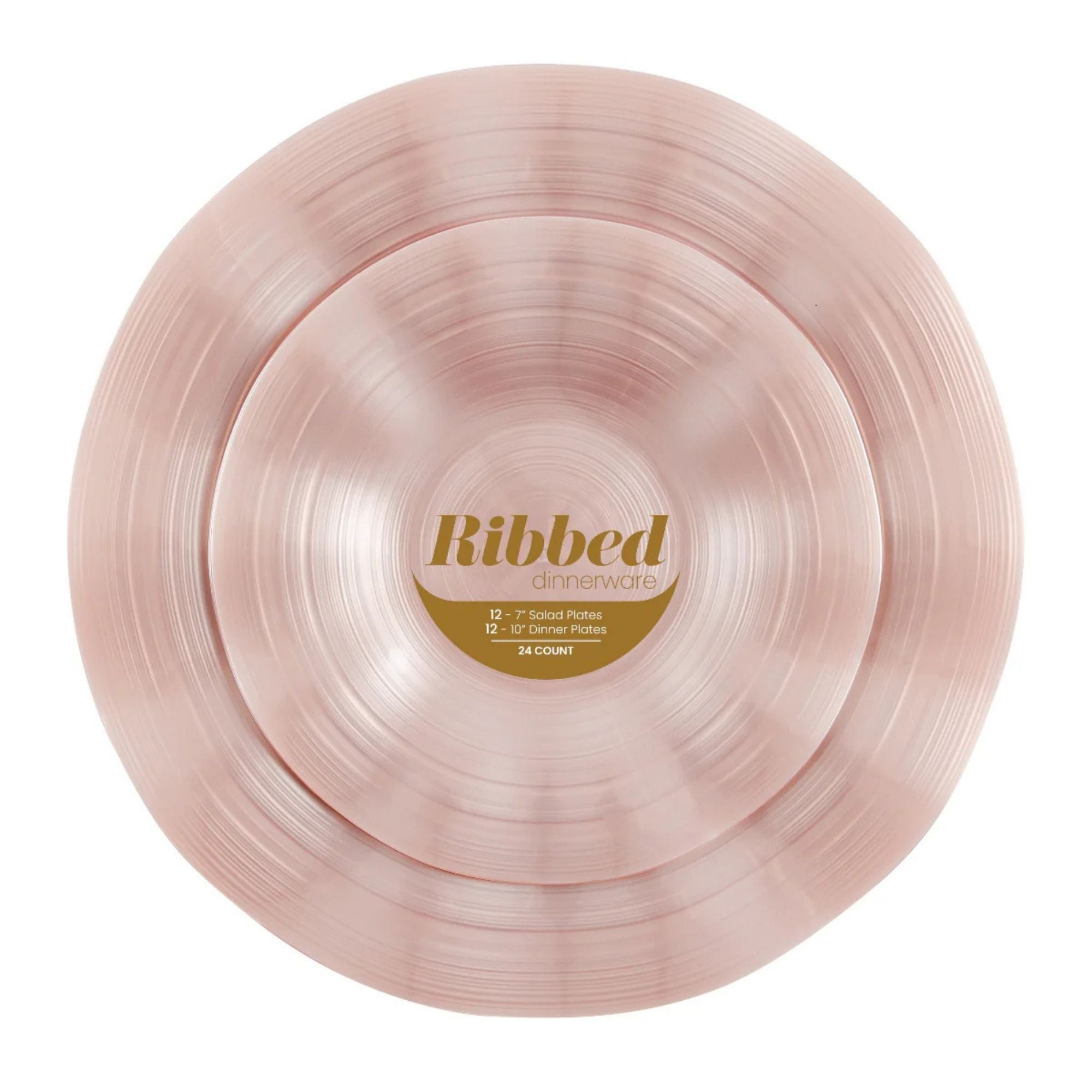 10"&7" Pink Pearl Round Plastic Dinnerware COMBO Set-Ribbed