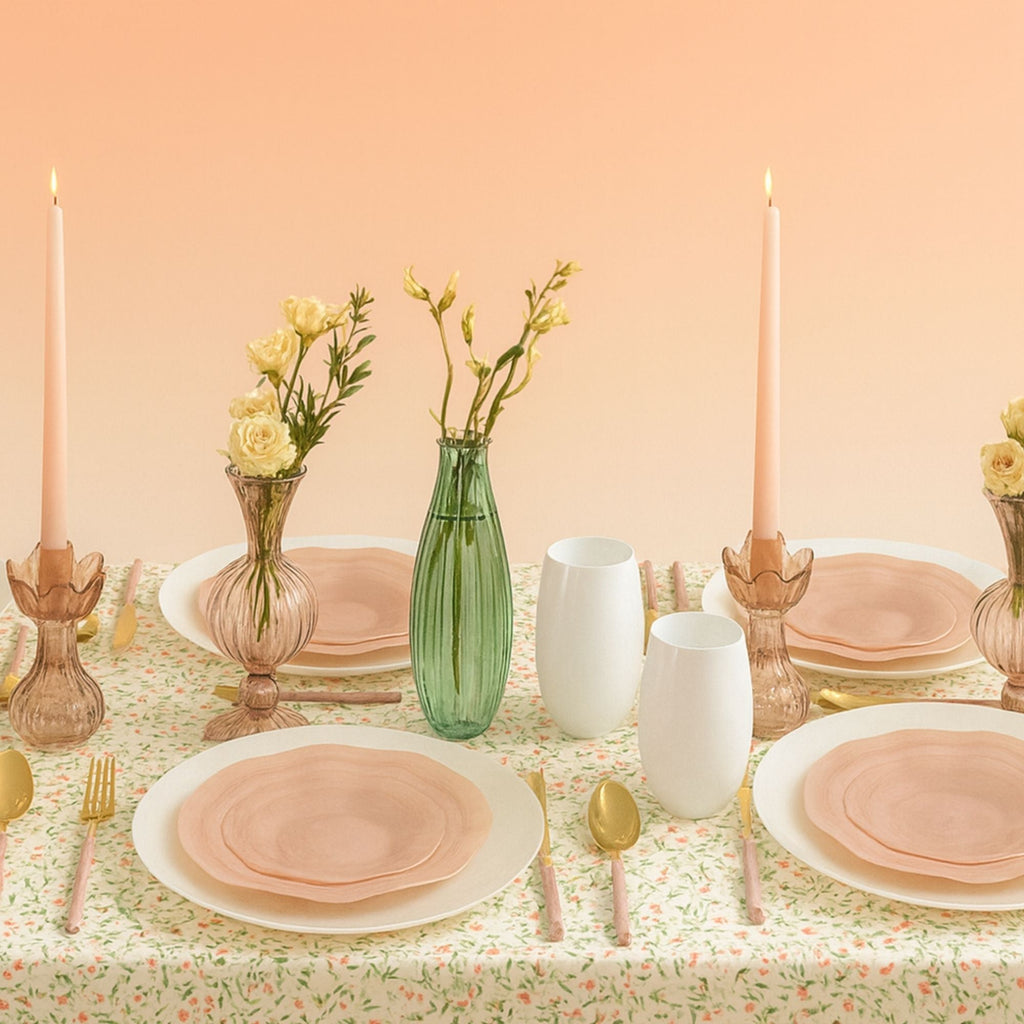 10"&7" Pink Pearl Round Plastic Dinnerware COMBO Set-Ribbed