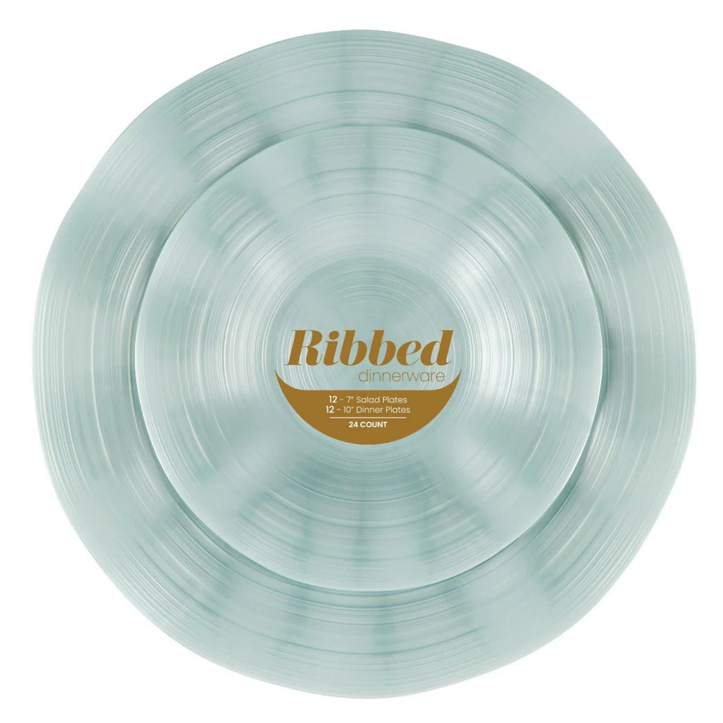 10"&7" Teal Pearl Round Plastic Dinnerware COMBO Set-Ribbed