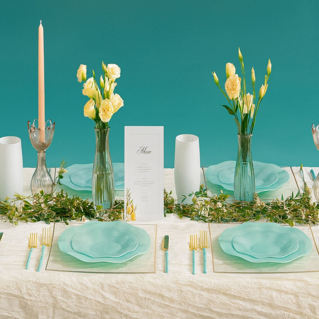 10"&7" Teal Pearl Round Plastic Dinnerware COMBO Set-Ribbed