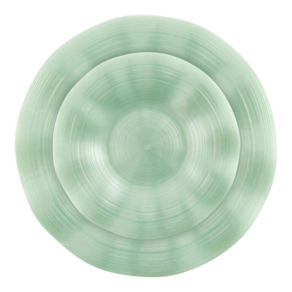 10"&7" Green Pearl Round Plastic Dinnerware COMBO Set-Ribbed