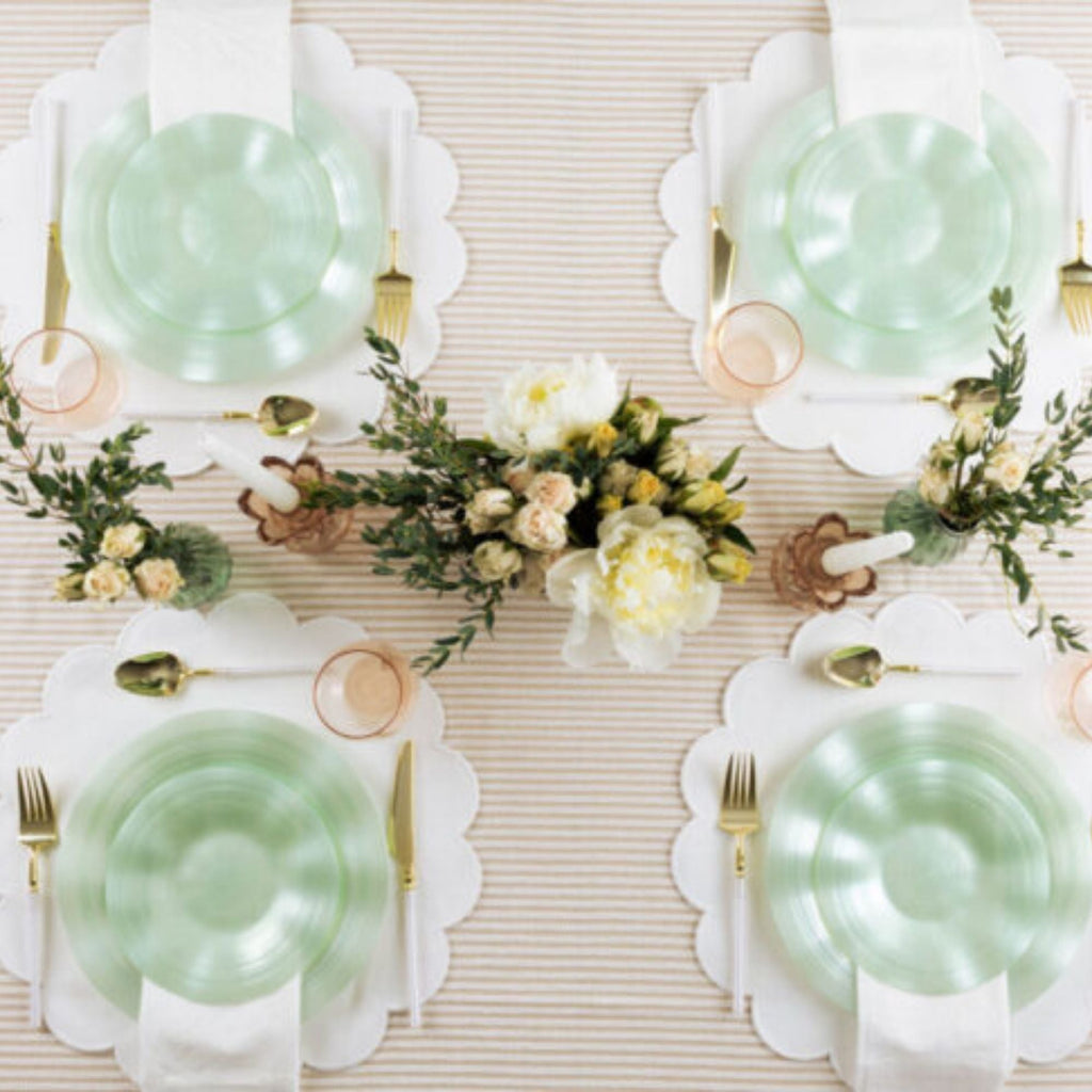 10"&7" Green Pearl Round Plastic Dinnerware COMBO Set-Ribbed