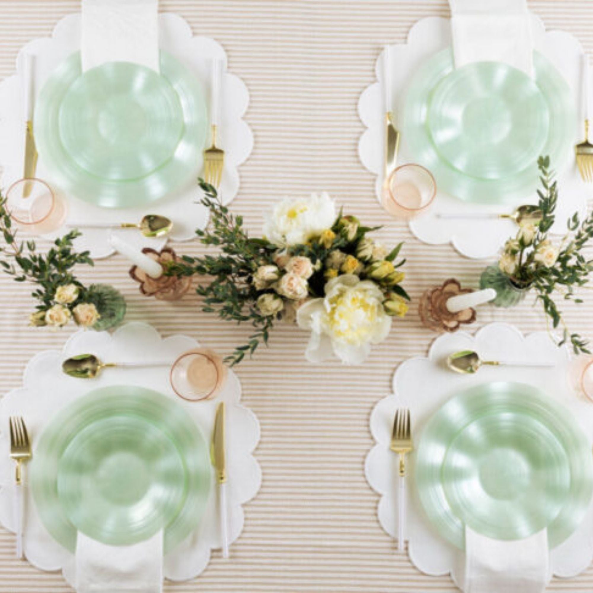 10"&7" Green Pearl Round Plastic Dinnerware COMBO Set-Ribbed