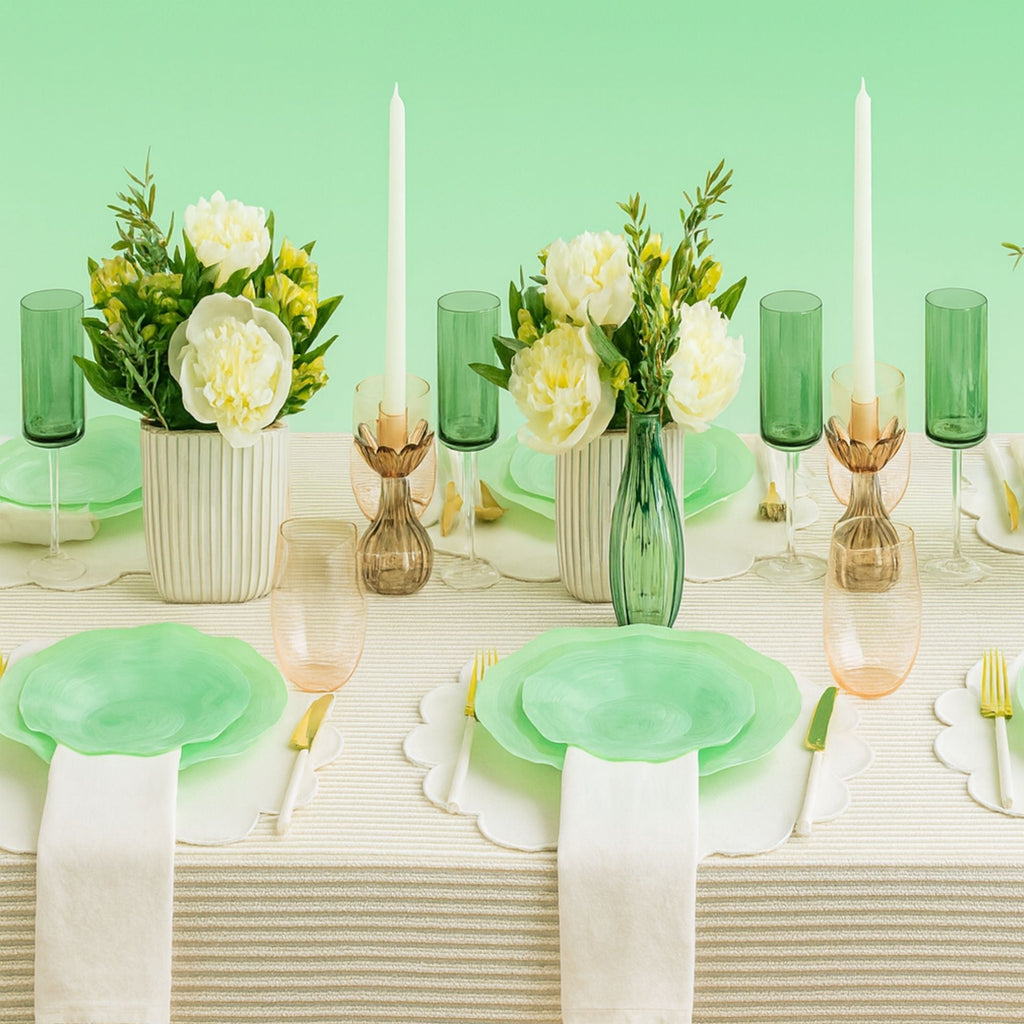 10"&7" Green Pearl Round Plastic Dinnerware COMBO Set-Ribbed