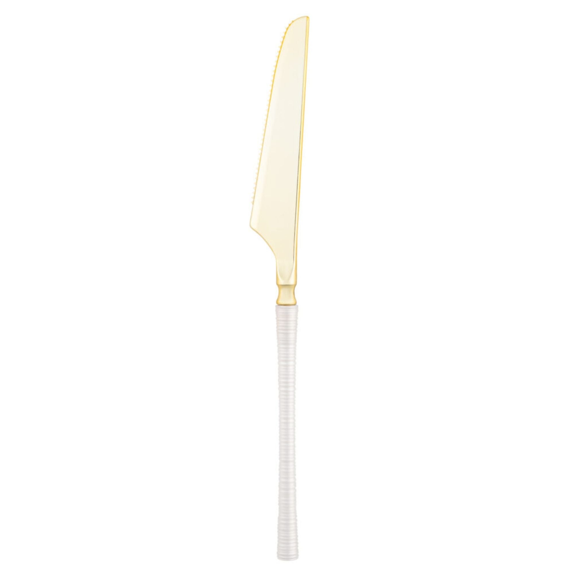 8.5" Elegant Disposable Pearl/Gold Dinner Knives: Ribbed
