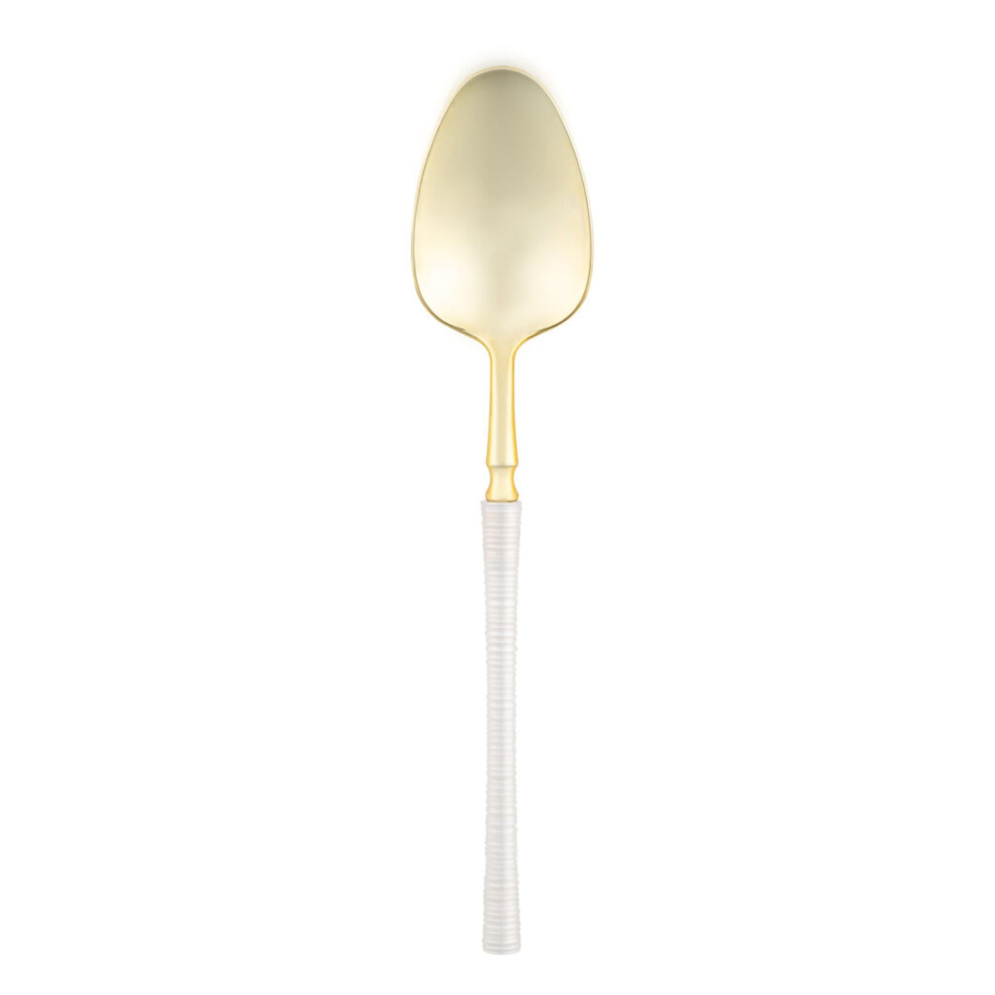 8" Elegant Disposable Pearl/Gold Soup Spoons: Ribbed