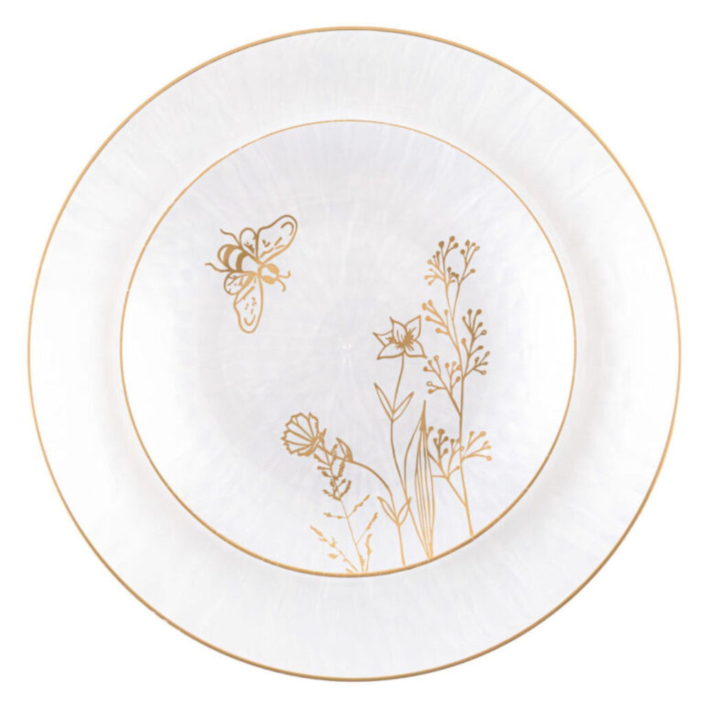 7"&10" White & Gold Plastic Plates Combo Set-Honey Bee