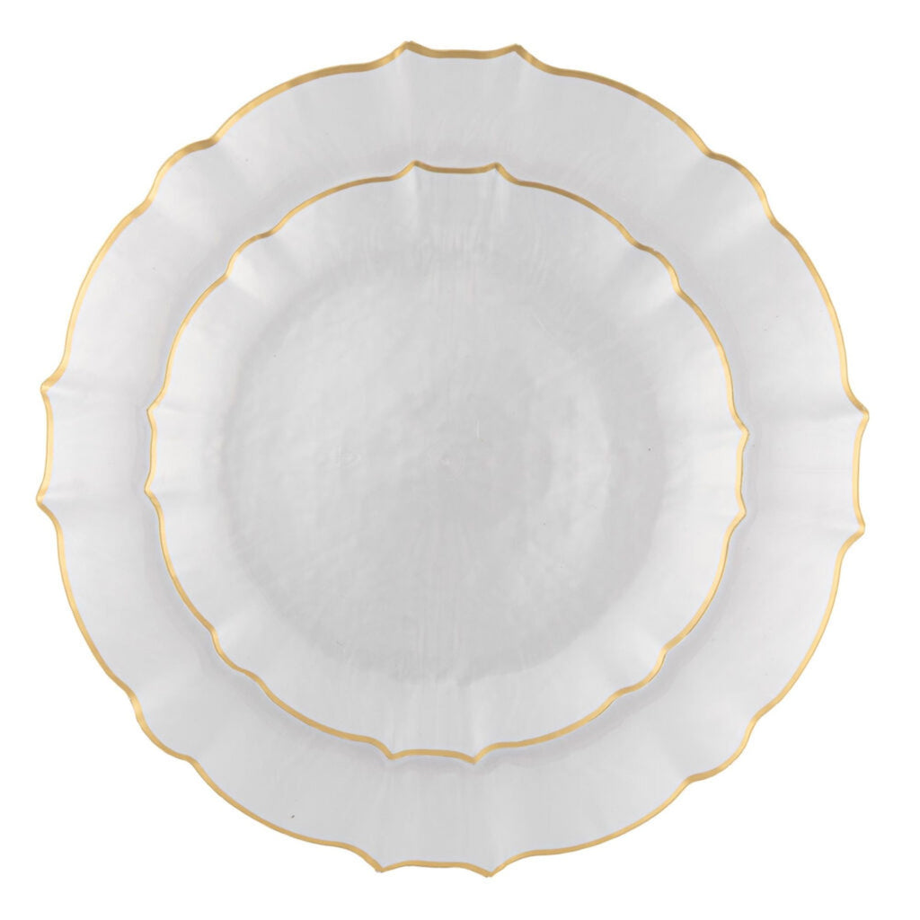 10.25"&7.5" Pearl with Gold Rim Plastic Plates Combo Set: Aristocratic