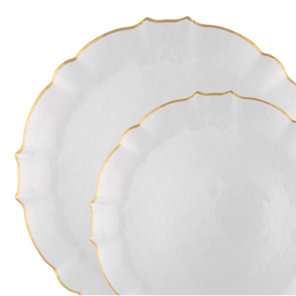10.25"&7.5" Pearl with Gold Rim Plastic Plates Combo Set: Aristocratic