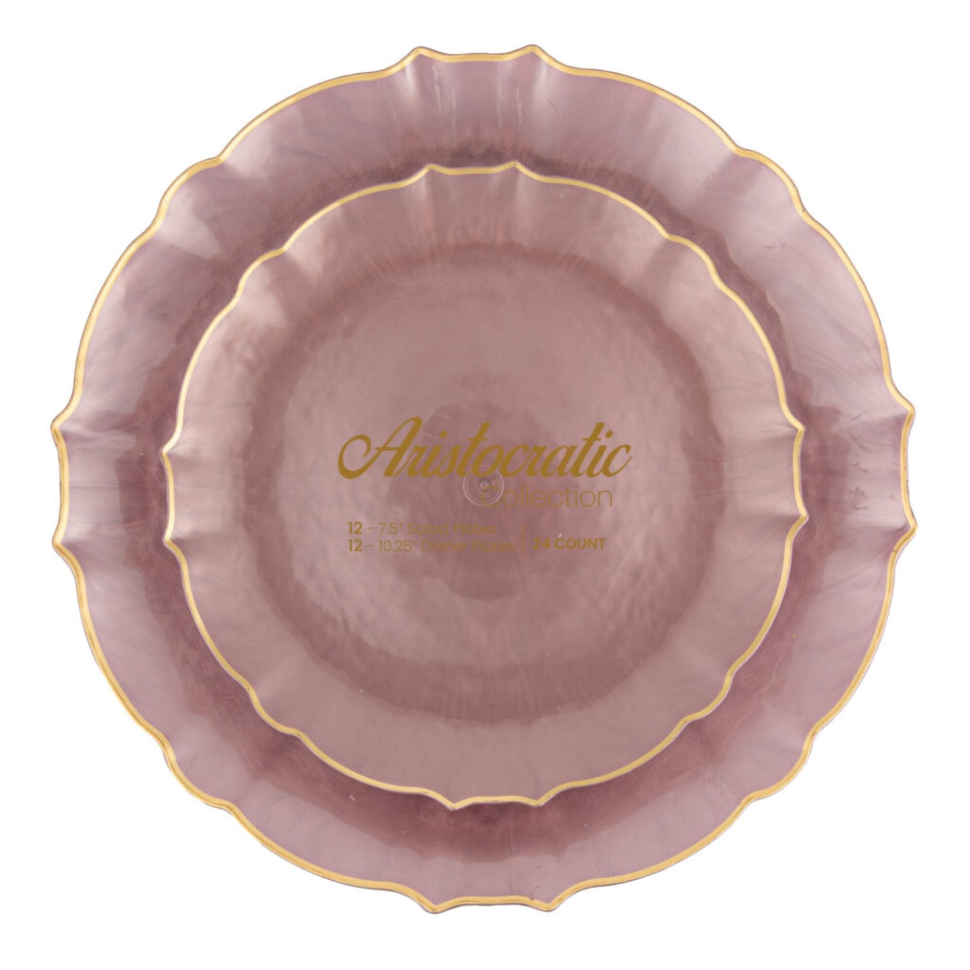 10.25"&7.5" Pearl Pink with Gold Rim Plastic Plates Combo Set: Aristocratic