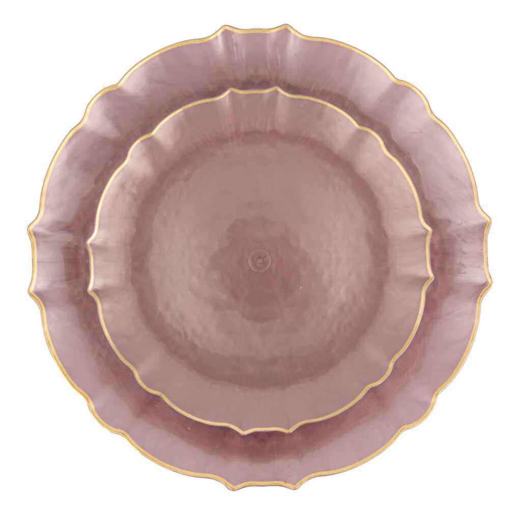 10.25"&7.5" Pearl Pink with Gold Rim Plastic Plates Combo Set: Aristocratic