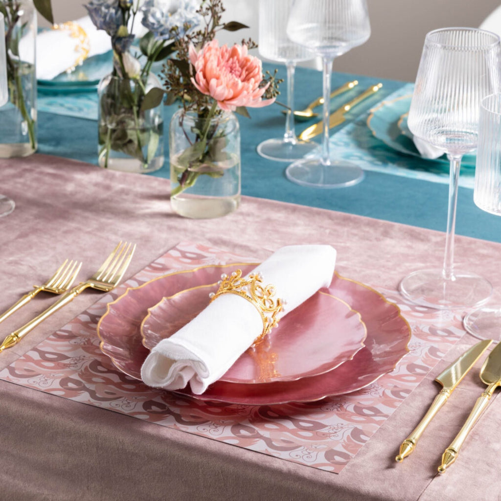 10.25"&7.5" Pearl Pink with Gold Rim Plastic Plates Combo Set: Aristocratic