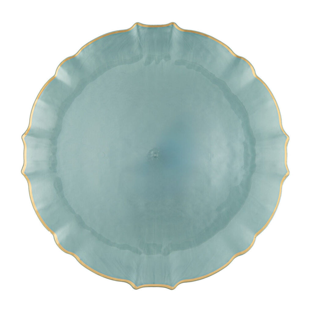 10.25"&7.5" Pearl Blue with Gold Rim Plastic Plates Combo Set: Aristocratic