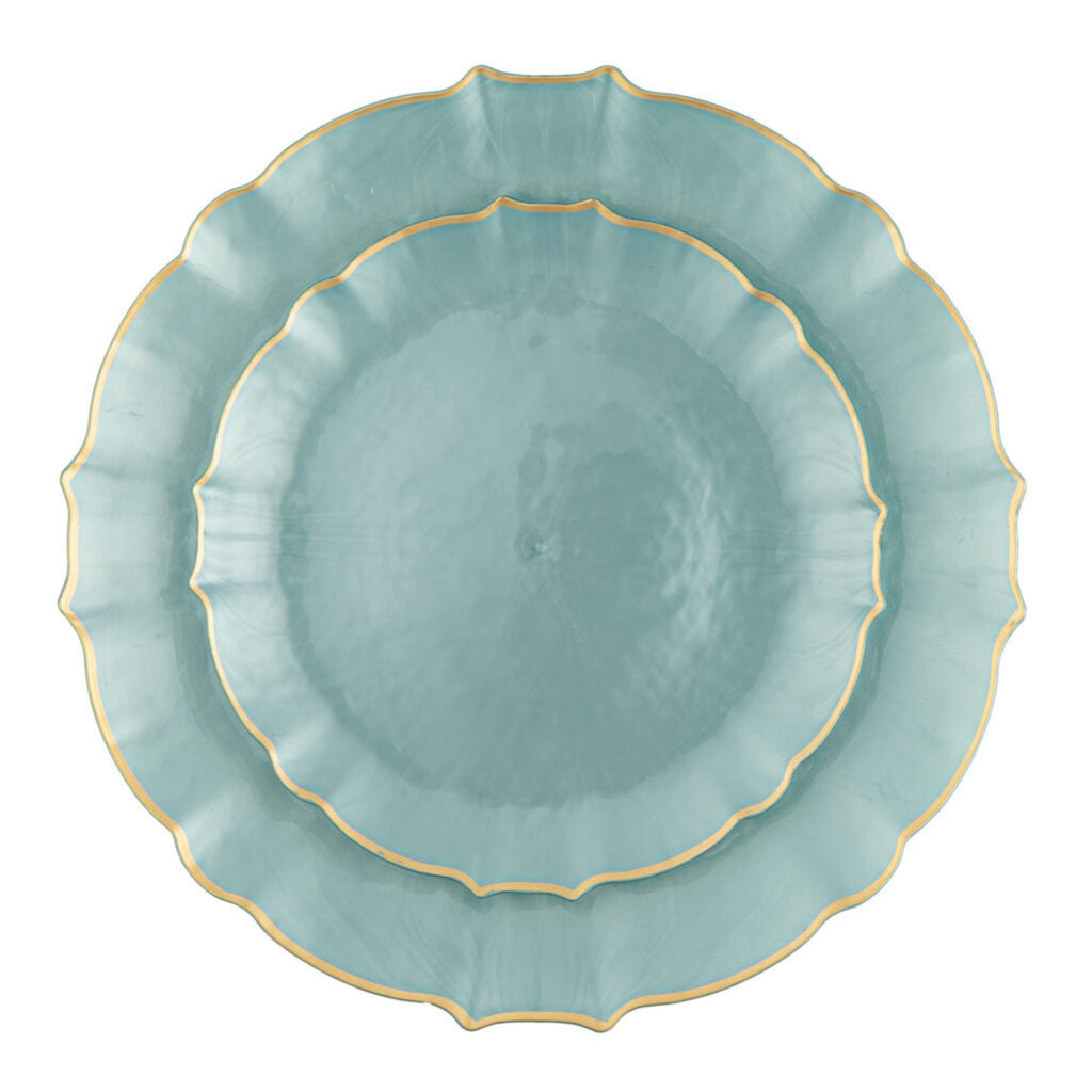 10.25"&7.5" Pearl Blue with Gold Rim Plastic Plates Combo Set: Aristocratic
