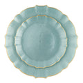 10.25"&7.5" Pearl Blue with Gold Rim Plastic Plates Combo Set: Aristocratic