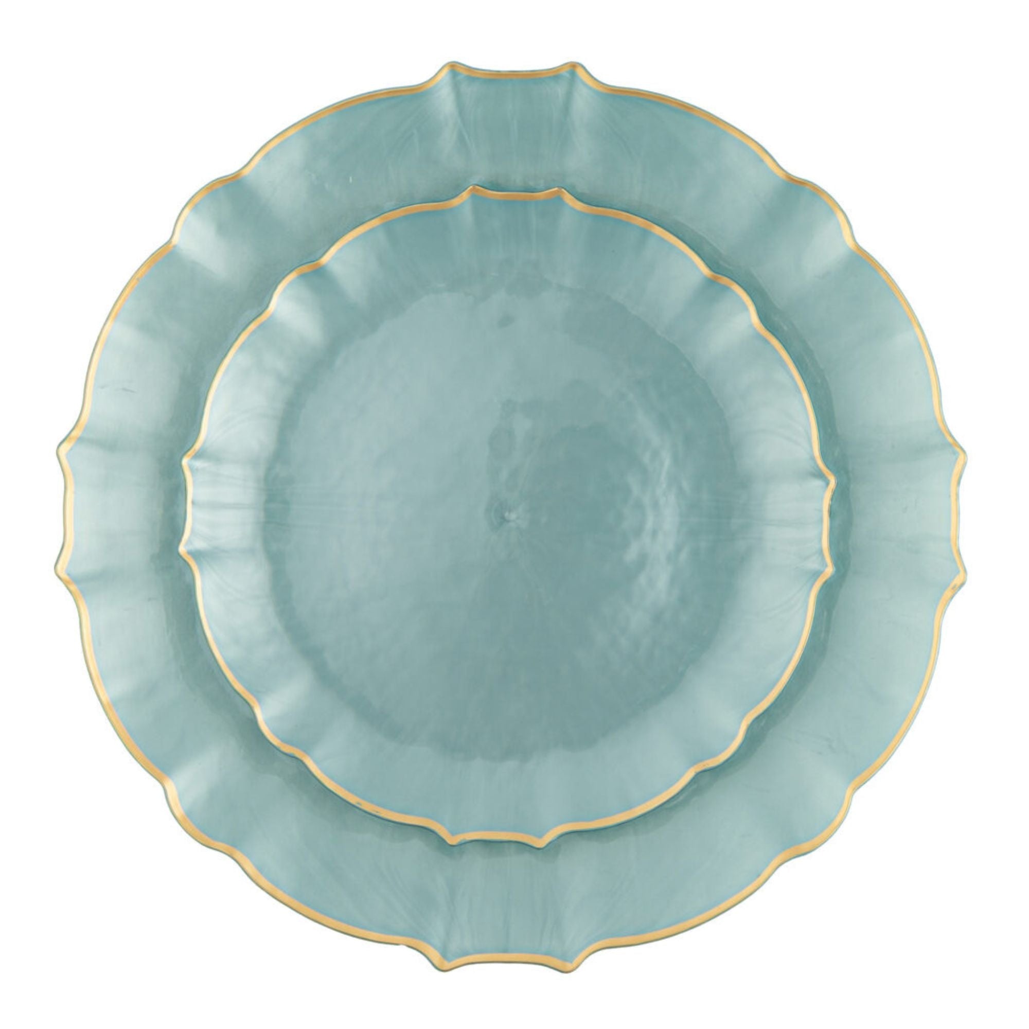 10.25"&7.5" Pearl Blue with Gold Rim Plastic Plates Combo Set: Aristocratic